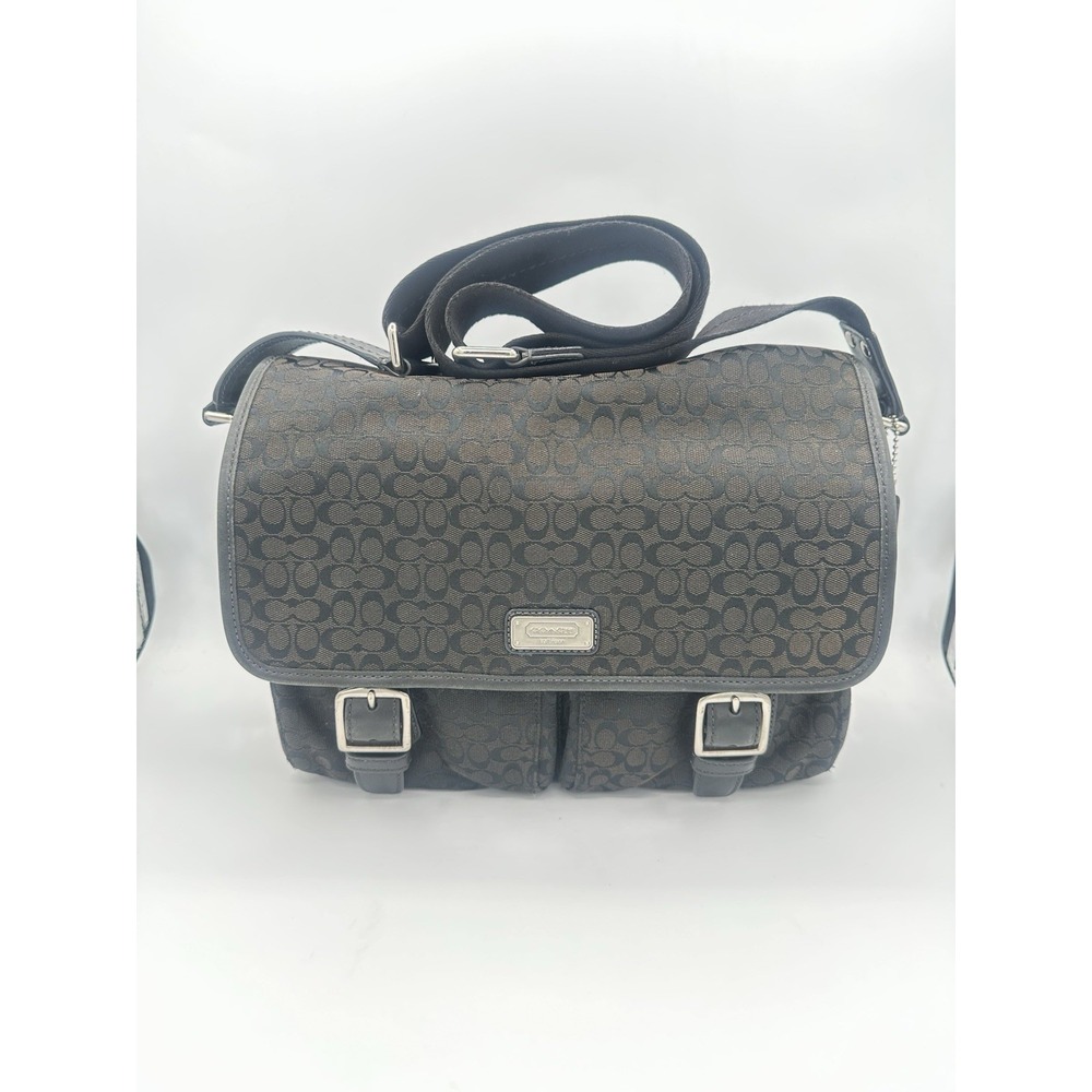 Coach Black Signature Jacquard Monog Crossbody Buckle Front Messenger Bag F70283